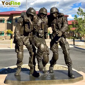 Estatua de bronce militar de tamaño real, estatua conmemorativa de soldado