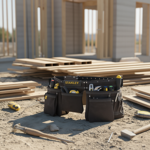Étui à outils Stanley en cuir double, robuste, avec plusieurs poches pour la menuiserie et la construction - Product Image 3