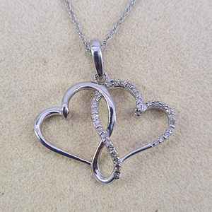Jewelspaark Double Heart Pendant Necklace 0.19 Cttw Diamond Rhodium Plated 925 Sterling Silver Trendy Women's Engagement Jewelry - Product Image 2