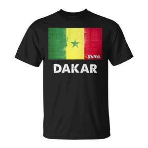 Camiseta Negra con la Bandera de Dakar, Senegal, Cuello Redondo, Manga Corta, Promocional para Hombre - Product Image 1
