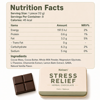 Barre de cacao fonctionnelle apaisante au magnésium et à la L-théanine à base de plantes pour le soulagement du stress – Collation bien-être quotidienne pour l'équilibre et la détente
