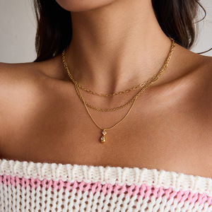 จี้รูปหยดน้ำ สร้อยคอหลายชั้น สแตนเลสประดับเพชรซิร์คอน ของขวัญเครื่องประดับแฟชั่น สร้อยคอจี้ - Product Image 2