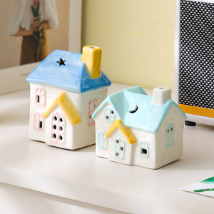 Decorazioni in Ceramica Dipinta all'Ingrosso, Luce Notturna LED a Forma di Stella e Luna, Mini Casa per Tavolo, Decorazioni per Camera da Letto, Regali di Compleanno - Product Image 1