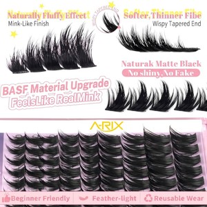 A-RIX Dramatic DIY Cluster Eyelash, Pestañas Postizas en Racimo, Banda Delgada y Suave, Hechas a Máquina, Sintéticas, Reutilizables, Mega Volumen, Curvatura D, Pestañas Individuales en Racimo - Product Image 1