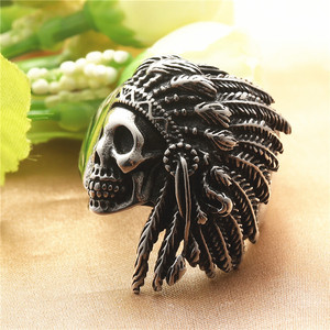 <b>Indian</b> Skull <b>Ring</b> Stainless Steel Men's Punk Jewelry Retro Silver Gift - Product Image 1