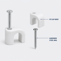 Lot de 100 clips de câble ronds blancs avec clou en acier, clips de fixation murale en PE R4-R25 pour l'installation de câbles électriques