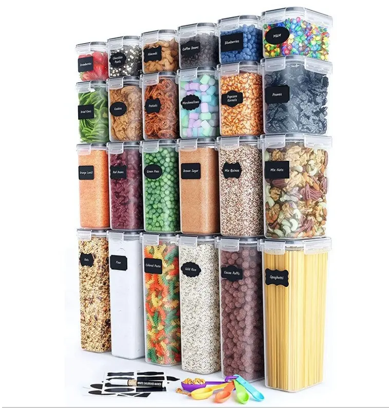 24 Pack Food-grade PP Plastic BPA Free Airtight Dry Cereal Food Storage Container Canister