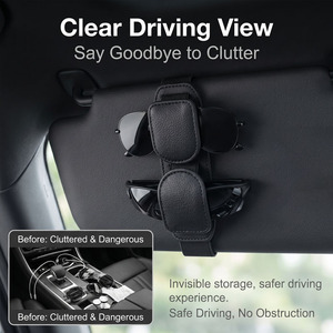 Fujong Supporto Universale per Occhiali da Sole e da Vista per Auto, Clip per Visiera Parasole, Gancio Elegante in Pelle Microsoft, Supporto per Biglietti - Product Image 3