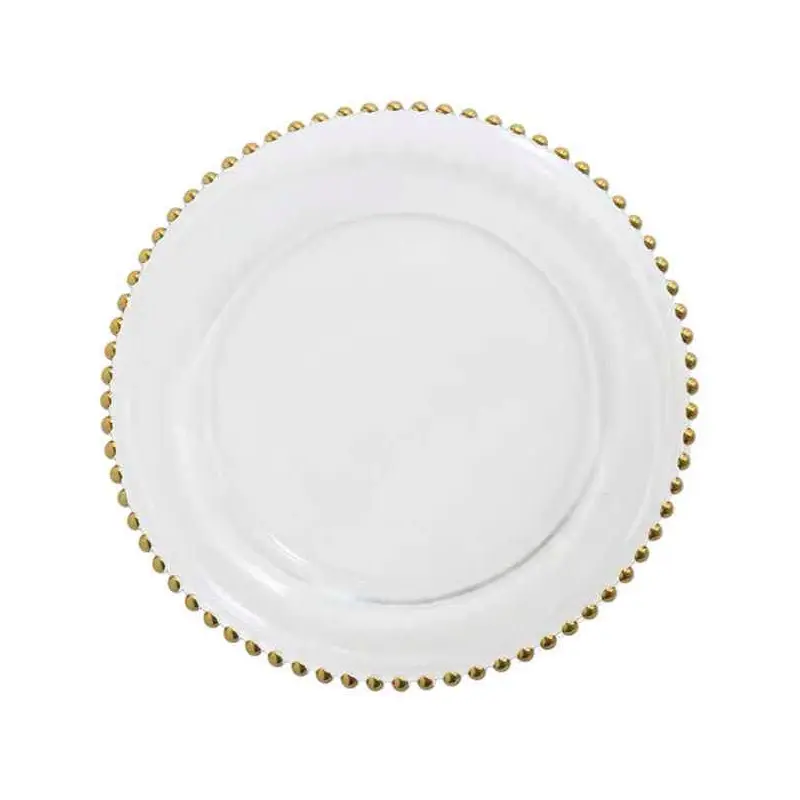 Silver And Gold Beaded Glass Charger Plate For Wedding For Dinner