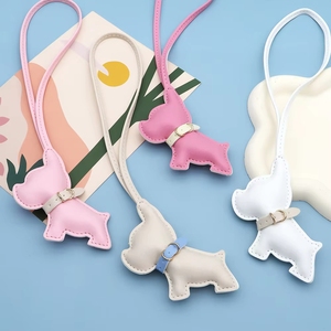 Colgante de piel sintética de varios colores con diseño de Bulldog Francés y correa larga, accesorio para llavero y bolso - Product Image 2