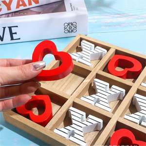 <span class=keywords><strong>TC</strong></span> romantique saint valentin cadeau 9 échiquier carré XO Tic-<span class=keywords><strong>Tac</strong></span>-Toe pour chambre décoration de bureau en bois échiquier ornements - Product Image 3