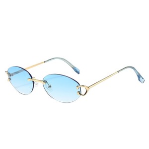 Lunettes de soleil ovales sans monture UV400, mode féminine, protection solaire, verres bleus - Product Image 1