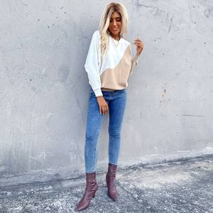 Suéter de punto de manga larga con cuello redondo para mujer, gran oferta de estación independiente, suéter de retazos inclinado para mujer - Product Image 4