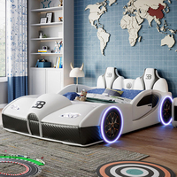 Neues Kinderbett, Kreatives Doppelbett im Auto-Design für Jungen mit Schutzgitter, Einfaches Einzelbett im Rennwagen-Stil