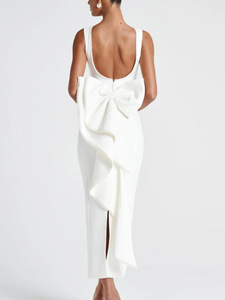Robe bandage noire sexy pour femmes, robe moulante sans manches et dos nu avec nœud, robe de soirée élégante - Product Image 5