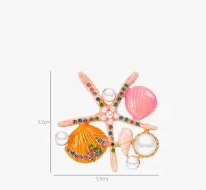 Fashion Jewelry Diamond Shell Starfish Brooch Luxury Pearl Rhinestone Crystal Starfish Brooch Pins Brooches Women