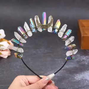 HY 2401 lingqiao cristal Natural galvanizado Multicolor Luna Wicca mago corona diadema accesorios para la cabeza