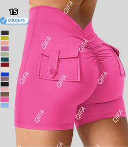 Pantalones cortos ajustados con cintura en V para Mujer, pantalones cortos de <span class=keywords><strong>Yoga</strong></span> con botones para levantar la cadera, novedad - Product Image 1