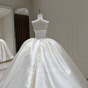 Robe de mariée classique Xx110 avec corsage festonné perlé, robe de bal en satin, dos corseté et traîne pour cérémonie religieuse, Jancember - Product Image 5