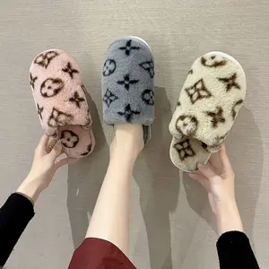 Factory Supply Indoor Slippers 2024 Plush Fuzzy Slippers For Women Warm Winter Home House Femmes Customization