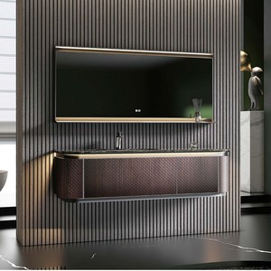Mueble de Baño Bokjia, Gabinete de Acero Inoxidable Color Nogal 1500*550 con Espejo e Iluminación Integrada, Lavabo de Cerámica - Product Image 4
