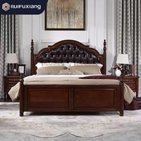 Lit capitonné de luxe de style américain, lit en bois massif, lit double sur mesure, lit de mariage, lit king-size, ensemble de meubles de villa.