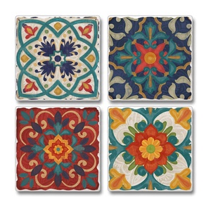 Posavasos Cuadrados de Cerámica Estilo Vintage Personalizados, 103 mm de Diámetro, Color CMYK, Base de Corcho Absorbente Ecológica, Tapetes para Bebidas - Product Image 1