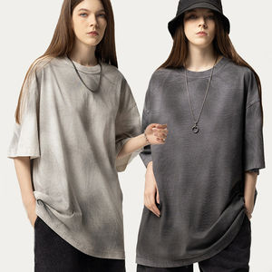 Camiseta holgada de moda de talla grande Retro lavado 100% algodón manga corta de gran tamaño hombro caído mujeres hombres camisetas Unisex - Product Image 1