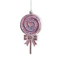 Ensemble d'ornements de Noël roses, décorations fantaisie pour fêtes de fin d'année, décorations suspendues en forme de sucette, beignet et chien ballon scintillants pour Noël