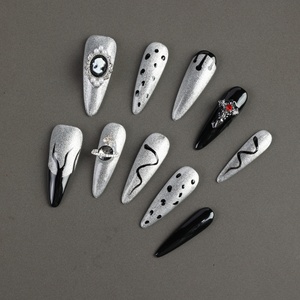 Faux ongles à presser faits main en acrylique de luxe, forme amande longue, couvrance totale, avec strass étoiles, prix usine en gros - Product Image 3