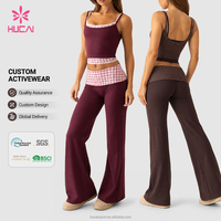 Pantalon de yoga évasé double couche de haute qualité pour femme, avec revers, idéal pour le fitness et la gym