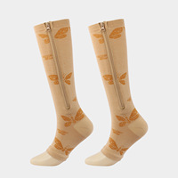 Chaussettes de compression personnalisées à bout ouvert pour hommes, couleur de peau unie, avec fermeture éclair, pour genoux, vente en gros