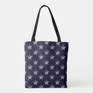 Borsa Tote rossa bianca blu bandiera USA giorno dell'indipendenza borsa della spesa in cotone doppia stampa patriottica July 4 ° borsa Tote personalizzata - Product Image 3