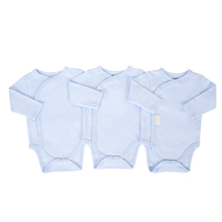 Sunnozy Lot de 3 bodys bébé à fermeture latérale 0-3 mois, 100% coton, manches longues, kimono, combinaison douce unisexe pour nouveau-né, barboteuse unie