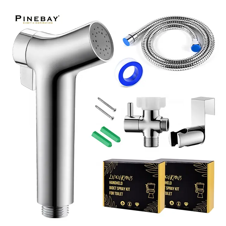 PINEBAY Toiletten-Bidets-Kit im neuen Stil selbstreinigend aus ABS-Kunststoff und Chrom gesundes Wasserspülbecken tragbares Hand-Bidet-Sprühdose-Set für Reisen