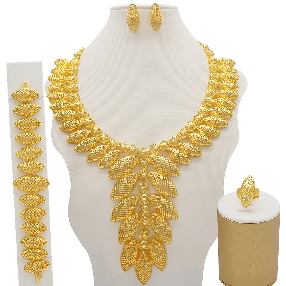 Nigeria gold color necklace bangle sets Brazilian bridal jewelry wedding jewelry set India Dubai Party Accessories