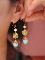 Boucles d'oreilles pendantes personnalisées OEM/ODM pour femmes en argent sterling 925 plaqué or, avec turquoise, filigrane, perle et pierre bleue, pour mariage et soirée