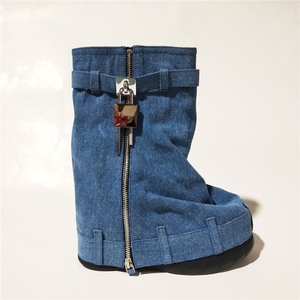 ZHEZHE Denim Shark Boots per donna stivali corti <span class=keywords><strong>con</strong></span> lucchetto <span class=keywords><strong>stivaletti</strong></span> 2023 punta tonda <span class=keywords><strong>con</strong></span> <span class=keywords><strong>zeppa</strong></span> da donna stivali - Product Image 2