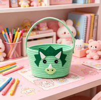 Panier circulaire portable moderne personnalisé pour enfants, motif dinosaure de dessin animé, avec poignées, en tissu écologique, design multifonctionnel pour