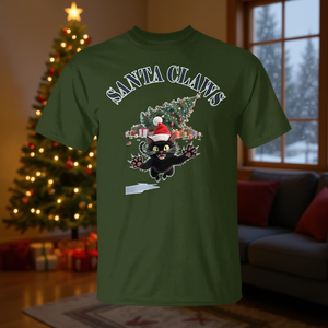 T-shirt Père Noël félin, motif chat de Noël, vert - Product Image 3