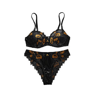 Sexy, dünnes <span class=keywords><strong>2</strong></span>-teiliges Halloween-Dessous-Set mit Kürbis-Print, Spitze, Stickerei und Cut-Out-Design für Damen – Cosplay-Outfit - Product Image 6