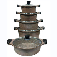 Set Panci Masak Anti Lengket 10 Buah Multi-Ukuran Kontemporer Berlapis Granit Aluminium Peralatan Masak Dapur Gagang Motif Kayu