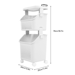 <span class=keywords><strong>Panier</strong></span> <span class=keywords><strong>à</strong></span> <span class=keywords><strong>linge</strong></span> roulant avec roulettes, 2 ou 3 niveaux, grande capacité, en plastique PP ABS, pour le rangement des vêtements dans la salle de bain ou la cuisine - Product Image 4