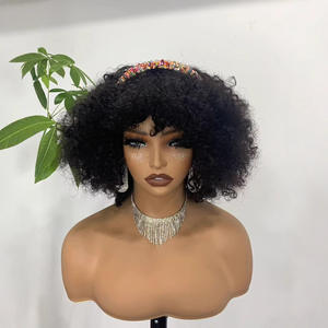 Vente en gros de cheveux humains 100% Remy, franges bouclées, coupe <span class=keywords><strong>courte</strong></span>, densité 300%, noir, 8 pouces, fournisseur fiable, livraison directe - Product Image 3