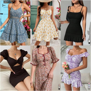 2026 Damesjurk met bloemenprint, off-shoulder tube top, getailleerde taille, polyester/katoenmix, diverse maten, nieuwe zomercollectie kleding - Product Image 1