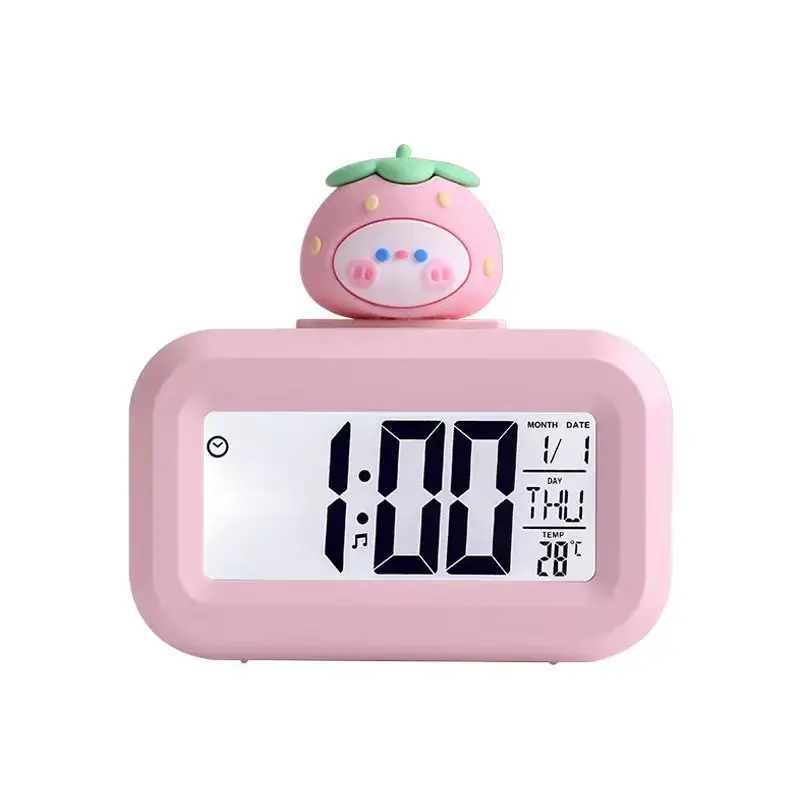2023 Novelty Multi-function Lcd desk digital alarm clock Children student Calendar table alarm clock with cartoon doll on top