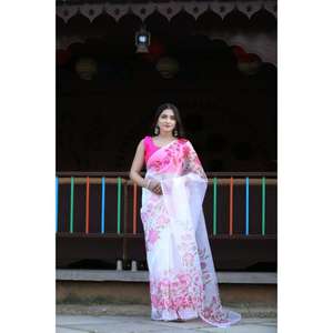 Indian New Designer Style Beautiful Saree on Organza Fabric with Digital Print Blouse for Party Wear Fancy Saree - Product Image 2