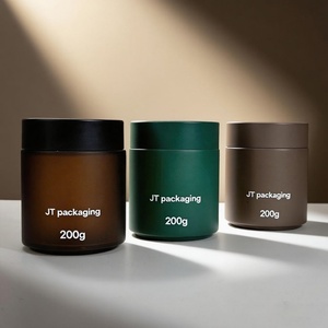 Custom 200g Round Wide Mouth Straight Side Glass Health Care Bottles 200ml Glass Cosmetic Jar for Supplement Capsules - Product Image 2