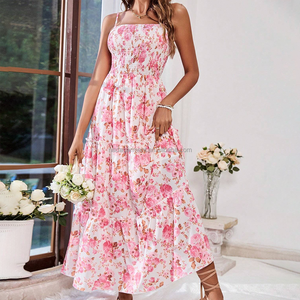 Nouvelle mode robes décontractées à fleurs col en V longue robe d'été vacances sexy robe de plage à fleurs pour femmes - Product Image 2