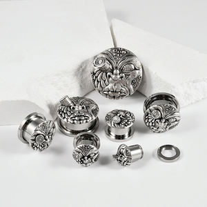 Venta al por mayor gótico cuerpo joyería Acero inoxidable Punk esqueleto serpiente fantasma búho oreja medidores enchufe lóbulo expansor camilla para fiesta - Product Image 4